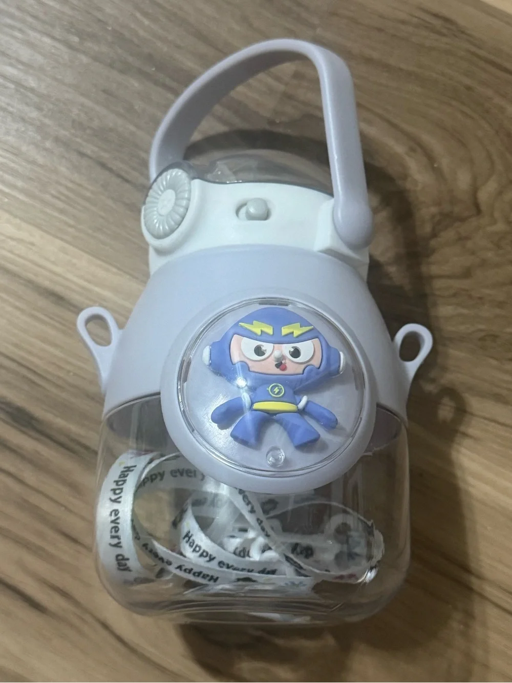 Cute Blue Cartoon Character Kids Water Bottle with Strap